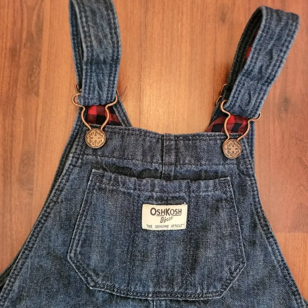 OSH KOSH BUFFALO PLAID DENIUM ADJUSTABLE OVERALLS WITH STAR ACCENTS SIZE 4T